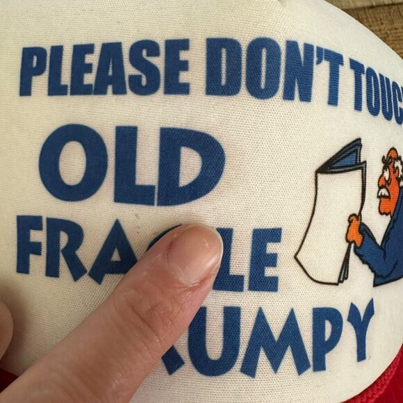 Vintage Foam Trucker Hat Please Don't Touch Old Fragile Grumpy in Red Snapback - Picture 6 of 7